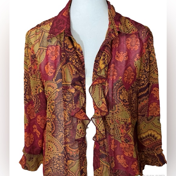 Vintage Studio I Multicolor Paisley Ruffle Blouse 14 - Picture 1 of 4